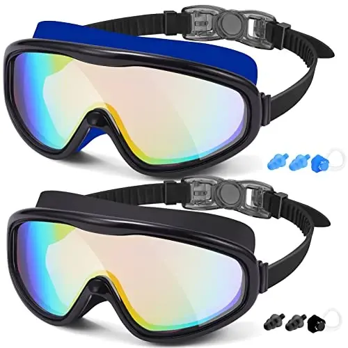 Braylin Adult Swim Goggles, 2-Pack Wide View Swim Goggles for Men Women Youth Teen, Anti-Fog, Over 15 - BRAYLIN