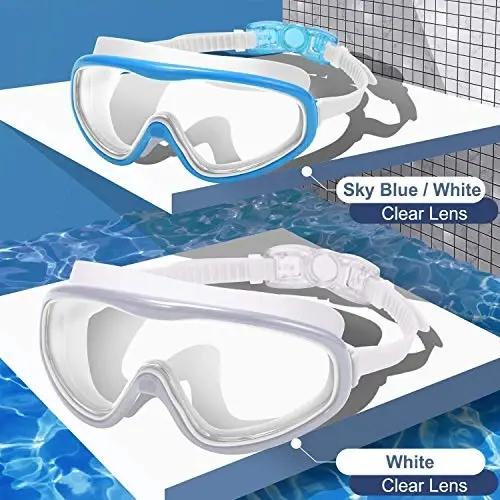Braylin Adult Swim Goggles, 2-Pack Wide View Swim Goggles for Men Women Youth Teen, Anti-Fog, Over 15 - 2