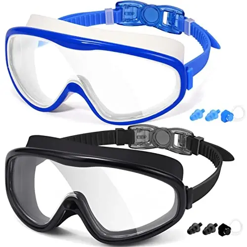 Braylin Adult Swim Goggles, 2-Pack Wide View Swim Goggles for Men Women Youth Teen, Anti-Fog, Over 15 - 1