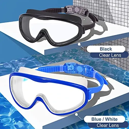 Braylin Adult Swim Goggles, 2-Pack Wide View Swim Goggles for Men Women Youth Teen, Anti-Fog, Over 15 - 2