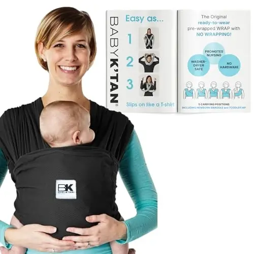 Breeze Baby K dan Baby Carrier, #1 Easy Pre-Wrapped Baby Sling Gift | Nafas oladigan 100% paxta to'ri | Go'daklar uchun qo'lsiz o'rash | Halqalar yoki tokalar yo'q | Qora | Katta - MODAZONE