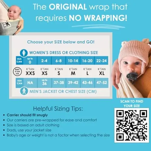 Breeze Baby K dan Baby Carrier, #1 Easy Pre-Wrapped Baby Sling Gift | Nafas oladigan 100% paxta to'ri | Go'daklar uchun qo'lsiz o'rash | Halqalar yoki tokalar yo'q | Qora | Katta - MODAZONE (1)