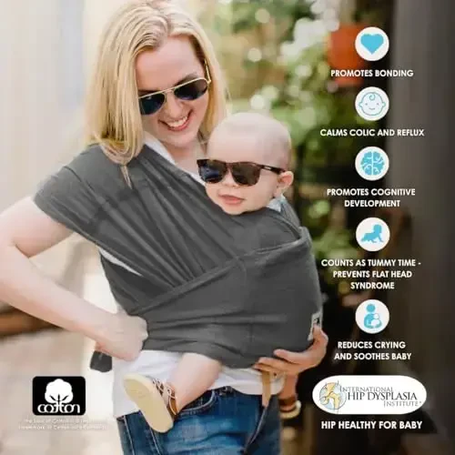 Breeze Baby K'dan Baby Carrier, #1 Easy Pre-Wrapped Baby Sling Gift | Nafas oladigan 100% paxta to'ri | Go'daklar uchun qo'llarsiz o'rash | Uzuklar yoki tokalar yo'q | Yangi tug'ilgan chaqaloqlardan 35 funtgacha bo'lgan bolalar uchun (O'lcham jadvaliga qarang) - 4