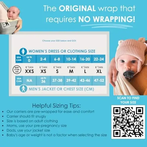 Breeze Baby K'dan Baby Carrier, #1 Easy Pre-Wrapped Baby Sling Sovg'asi | Nafas oladigan 100% paxta to'ri | Go'daklar uchun qo'llarsiz o'rash | Halqalar yoki tokalar yo'q | Qora | O'rta - BREEZE (1)