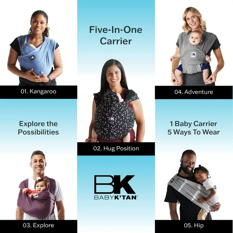 Breeze Baby K'dan Baby Carrier, #1 Easy Pre-Wrapped Baby Sling Sovg'asi | Nafas oladigan 100% paxta to'ri | Go'daklar uchun qo'llarsiz o'rash | Halqalar yoki tokalar yo'q | Qora | O'rta - 6