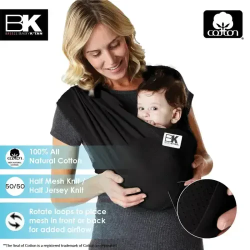Breeze Baby K'tan Baby Carrier, #1 Easy Pre-Wrapped Baby Sling Gift | Breathable 100% Cotton Mesh | Hands Free Wrap for Infants | No Rings Or Buckles | Black | Medium - 5