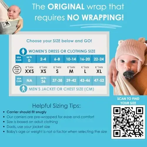 Breeze Baby K'tan Baby Carrier, #1 Easy Pre-Wrapped Baby Sling Gift | Breathable 100% Cotton Mesh | Hands Free Wrap for Infants | No Rings Or Buckles | Newborn to Toddler up to 35lb, X-Large (22-24) - Baby K'tan (1)