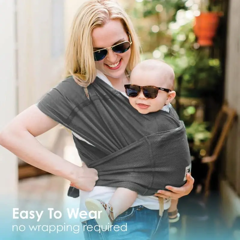Breeze Baby K'tan Baby Carrier, #1 Easy Pre-Wrapped Baby Sling Gift | Breathable 100% Cotton Mesh | Hands Free Wrap for Infants | No Rings Or Buckles | Charcoal | Small - 6