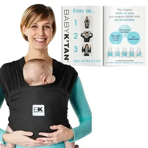 Breeze Baby K'tan Baby Carrier, #1 Easy Pre-Wrapped Baby Sling Gift | Breathable 100% Cotton Mesh | Hands Free Wrap for Infants | No Rings Or Buckles | Black | Large 