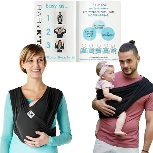 Breeze Baby K'tan Baby Carrier, #1 Easy Pre-Wrapped Baby Sling Gift | Breathable 100% Cotton Mesh | Hands Free Wrap for Infants | No Rings Or Buckles | Black | Medium 