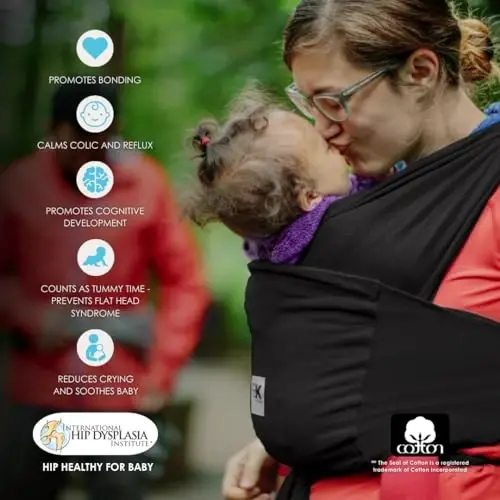 Breeze Baby K'tan Baby Carrier Breathable 100% Cotton Mesh | Hands Free Wrap for Infants | No Rings Or Buckles | Black | X-Small - 4