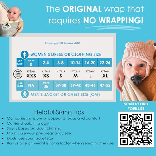 Breeze Baby K'tan Bebek Taşıyıcısı, 1 Kolay Önceden Sarılı Bebek Sling Hediye | Nefes Alabilen %100 Pamuk Örgü | Bebekler İçin Eller Serbest Sarım | Halka veya Toka Yok | Yeni Doğan'dan 35 lb'ye Kadar Çocuk (Boyut Tablosuna Bakın) - BREEZE (1)