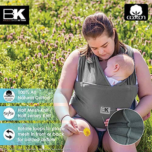 Breeze Baby K'tan Bebek Taşıyıcısı, 1 Kolay Önceden Sarılı Bebek Sling Hediye | Nefes Alabilen %100 Pamuk Örgü | Bebekler İçin Eller Serbest Sarım | Halka veya Toka Yok | Yeni Doğan'dan 35 lb'ye Kadar Çocuk (Boyut Tablosuna Bakın) - 12