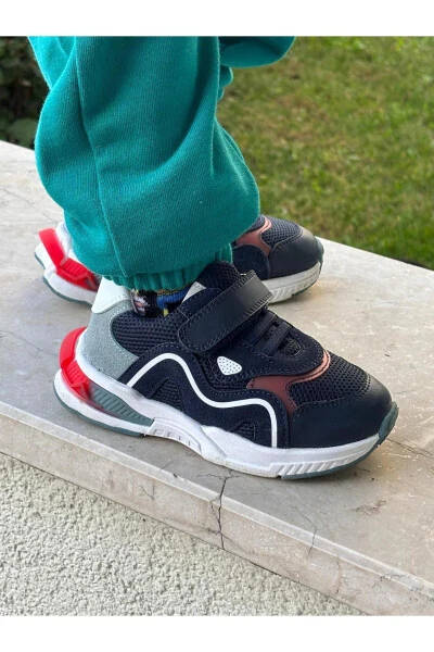 Brice Cırtlı Lastikli File Detaylı Deri Erkek Çocuk Spor Ayakkabı Lacivert - Modazone (1)