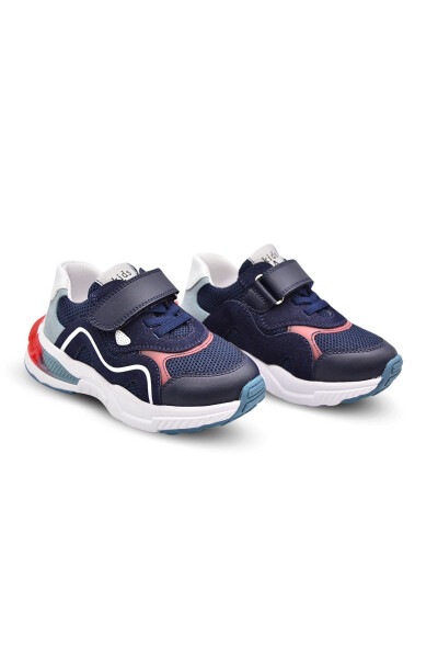 Brice Velcro Elastic Mesh Detailed Leather Boys' Sneakers Navy - 7