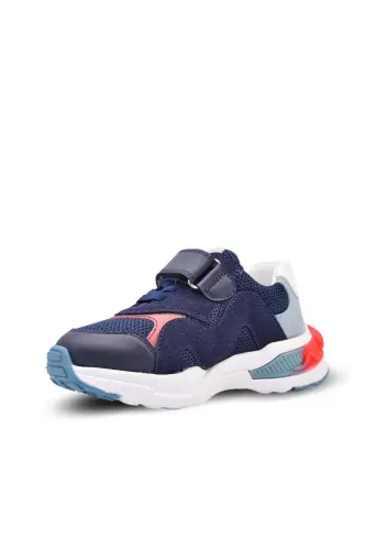 Brice Velcro Elastic Mesh Detailed Leather Boys' Sneakers Navy - 5