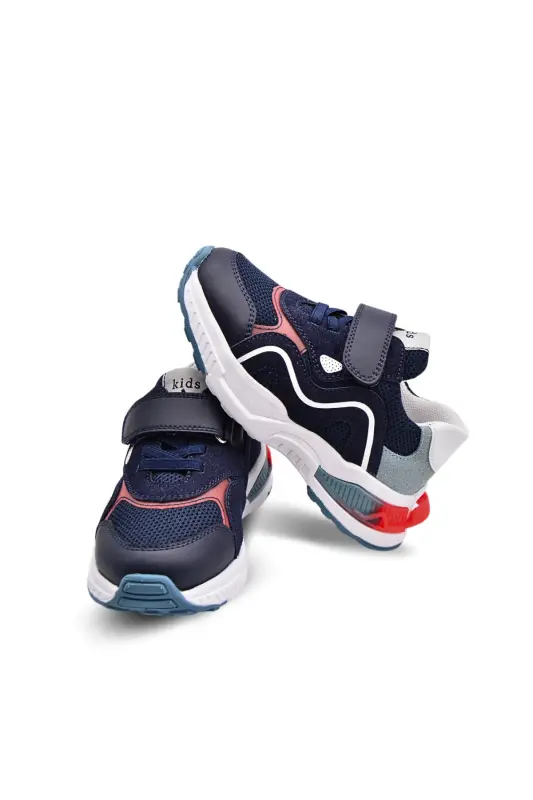 Brice Velcro Elastic Mesh Detailed Leather Boys' Sneakers Navy - 6