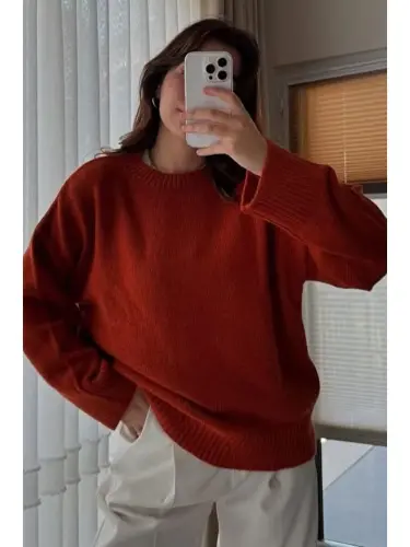 Brick Bicycle Collar Oversize Knitwear Sweater Mg1972-Brown - 1