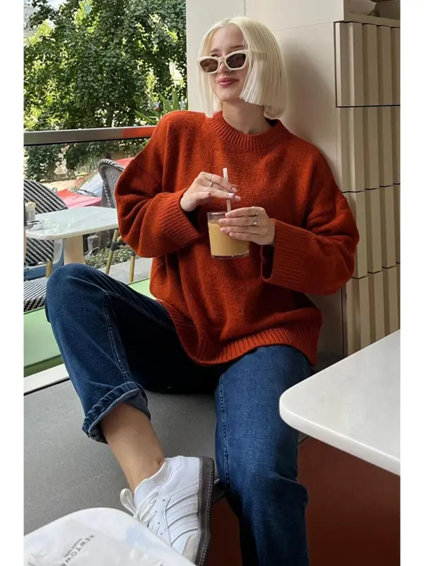 Brick Bicycle Collar Oversize Knitwear Sweater Mg1972-Brown - 4