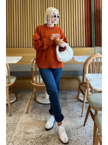 Brick Bicycle Collar Oversize Knitwear Sweater Mg1972-Brown - 5