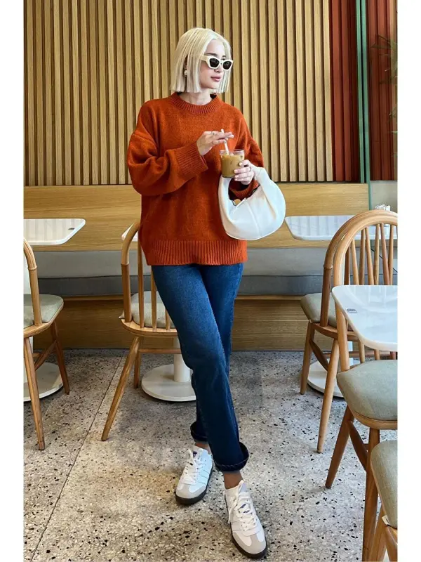 Brick Bicycle Collar Oversize Knitwear Sweater Mg1972-Brown - 5