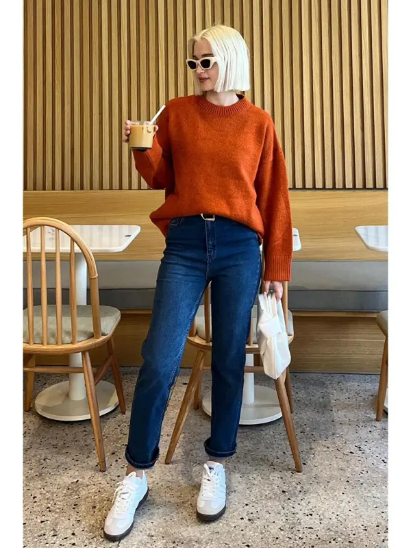 Brick Bicycle Collar Oversize Knitwear Sweater Mg1972-Brown - 6