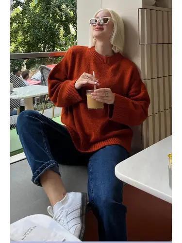 Brick Bicycle Collar Oversize Knitwear Sweater Mg1972-Brown - 7