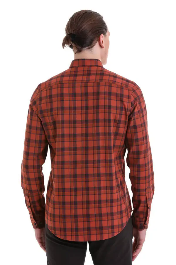 Brick Comfort Fit Plaid 100% Cotton Button-Down Collar - 6