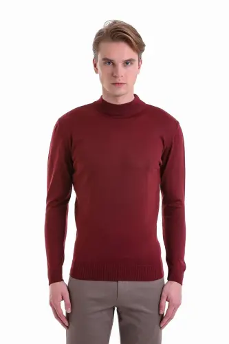 Brick Comfort Fit Plain Turtleneck Wool Blend - 3