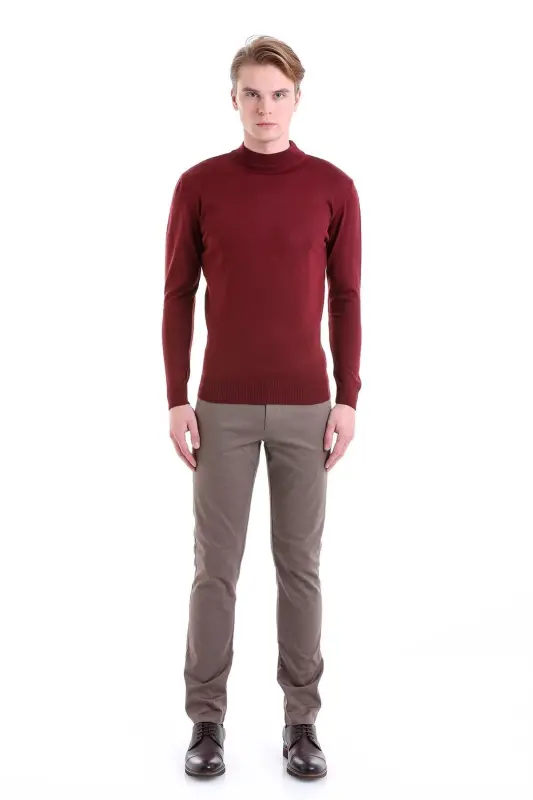 Brick Comfort Fit Plain Turtleneck Wool Blend - 4