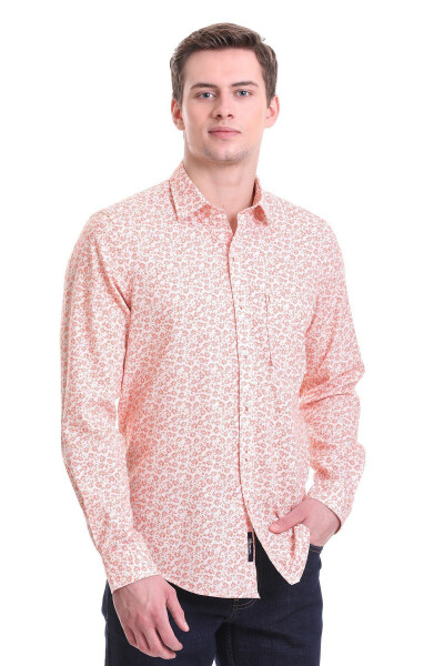 Brick Comfort Fit Printed 100% Cotton Slim Collar - HATEMOĞLU