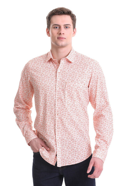 Brick Comfort Fit Printed 100% Cotton Slim Collar - 4