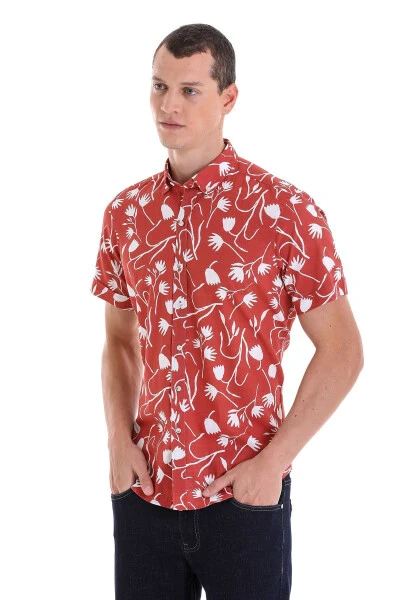 Brick Comfort Fit Printed Button-Down Collar 100% Cotton - 4