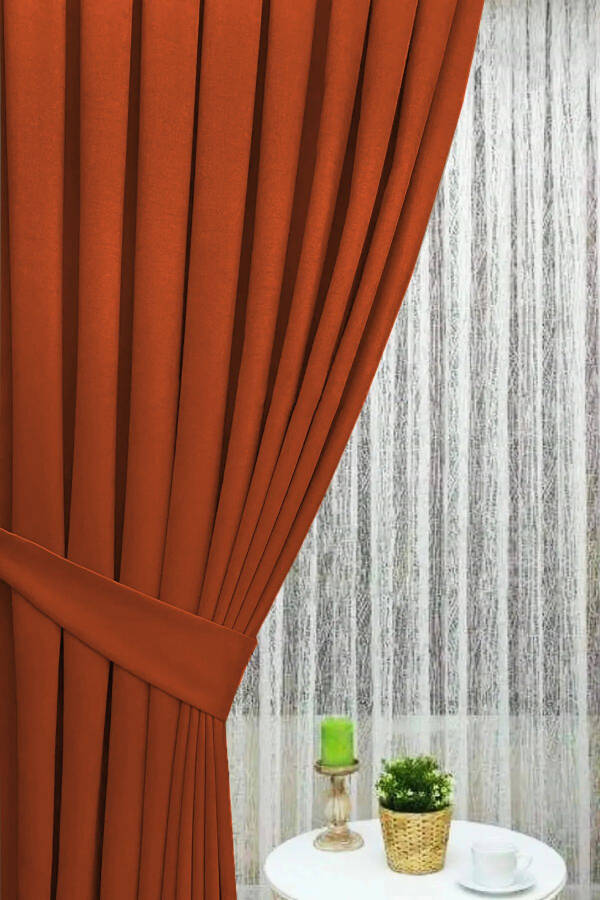 Brick Red Pleated Velvet Blackout Curtain High Quality Single Panel - 2