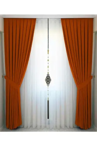 Brick Red Pleated Velvet Blackout Curtain High Quality Single Panel - 4