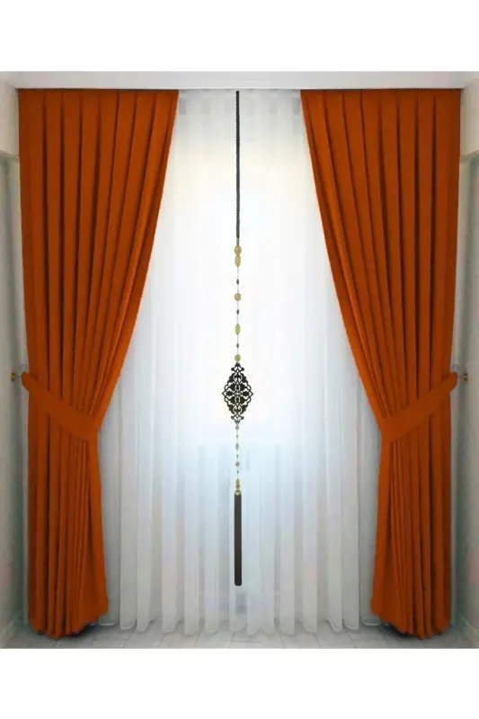 Brick Red Pleated Velvet Blackout Curtain High Quality Single Panel - 4