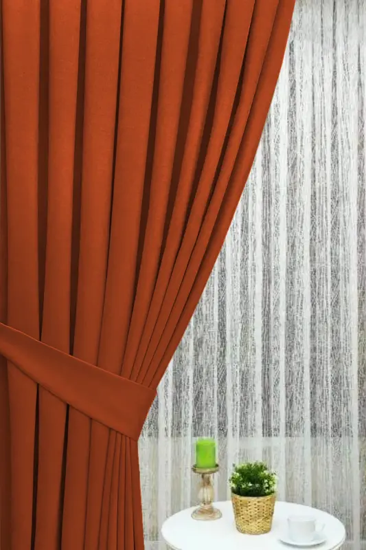 Brick Red Pleated Velvet Blackout Curtain High Quality Single Panel - 1