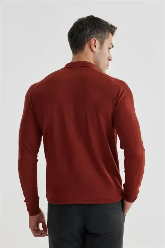 Brick Slim Fit Wool Patterned Polo Neck Knit - 4
