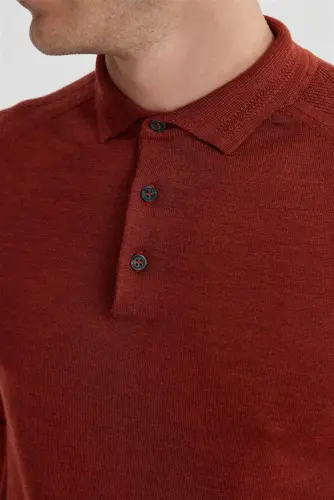 Brick Slim Fit Wool Patterned Polo Neck Knit - 3