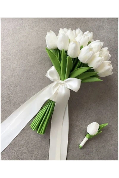 Bridal Bouquet 41 Pieces Tulip Wedding Flower Groom Boutonniere - GÜRLEK HOME
