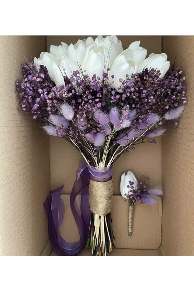 Bridal Bouquet Wedding Engagement Promise Bridal Flower Groom Boutonniere Included - 14