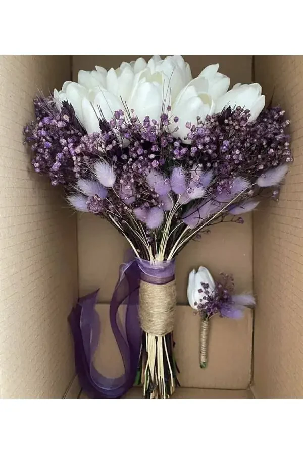 Bridal Bouquet Wedding Engagement Promise Bridal Flower Groom Boutonniere Included - 5