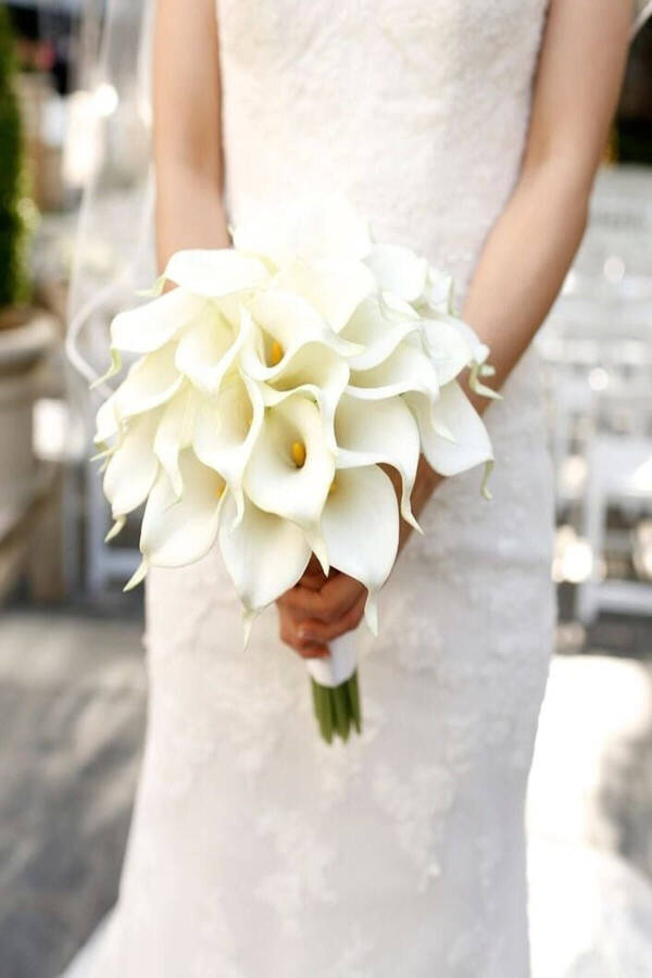 Bridal Bouquet White Wet Gala Groom Boutonniere - 4