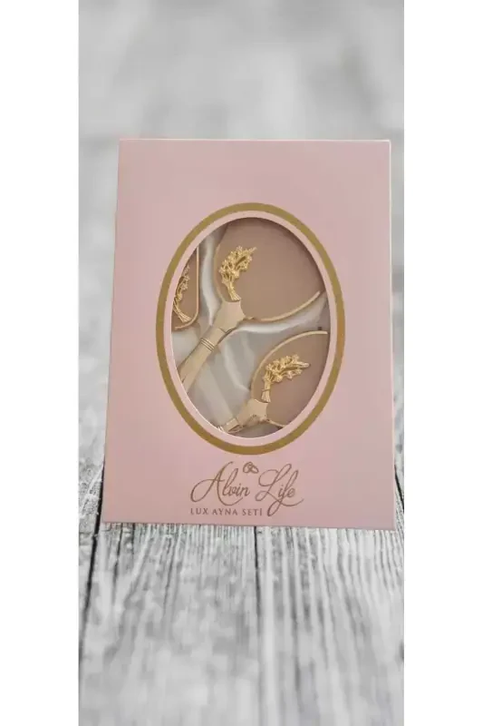 Bridal Dowry Gift Mirror Comb Set Bride Bundle-Pink - 2