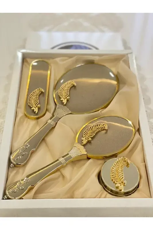 Bridal Dowry Gift Mirror Comb Set Leafy-GOLD - CAMOMILE