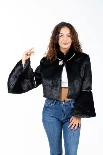 Bridal Faux Fur Bolero - Black - 1