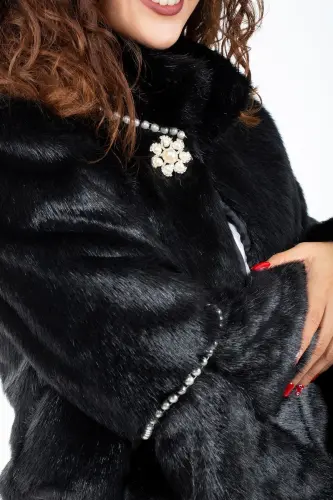 Bridal Faux Fur Bolero - Black - 4