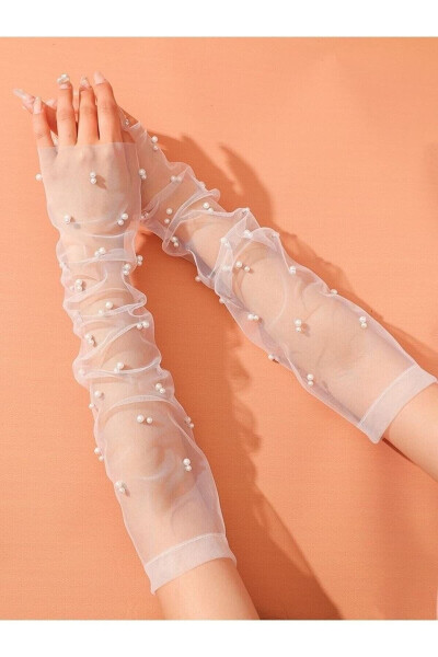 Bridal, Fingerless Gloves with Pearls, Bridal Accessory - BBA TULLE STORE