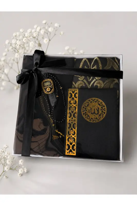 Bridal, Gift Set, Bride Bundle Set, Yasin, Rosary, Dhikr Counter, Prayer Rug Set, Prayer Rug-black - 3