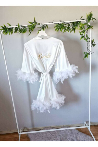 Bridal Robe with Embroidery and Otrich Feather Details - 2